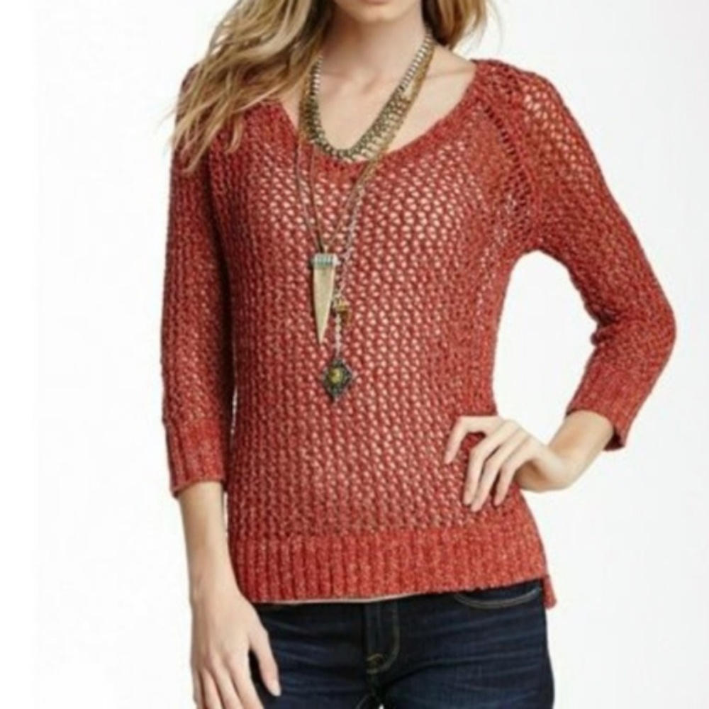 Lucky Brand Maroon Crochet Knit Sweater Medium